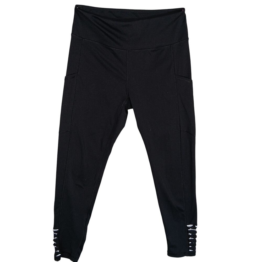 Mono B Leggings Size Large Black with Hem Cutouts 2 Side Pockets High Waisted